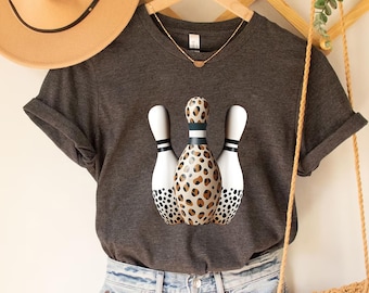 Leopard Print Bowling Shirt - Stylish and Trendy Bowling Pins Design for Women