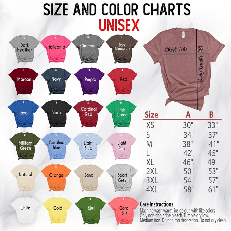 a women's size and color chart for a t - shirt