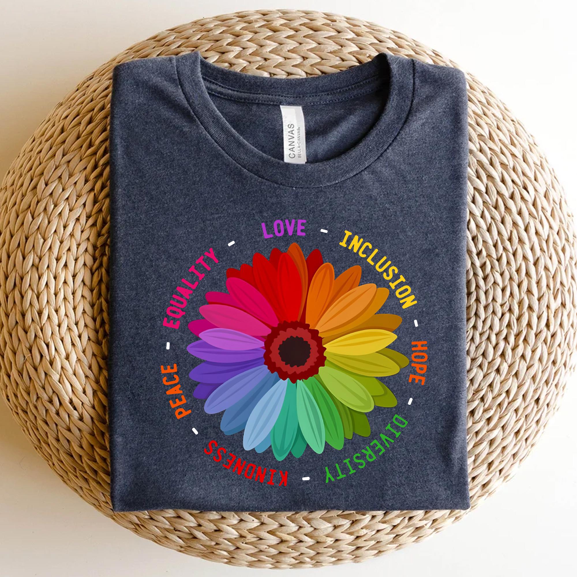 Inclusive Flower T-Shirt - Equality, Love, and Diversity Graphic Tee - Positive Message Apparel