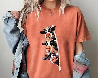 Funny Cow Peeking T-Shirt: Farm Animal Graphic Tee