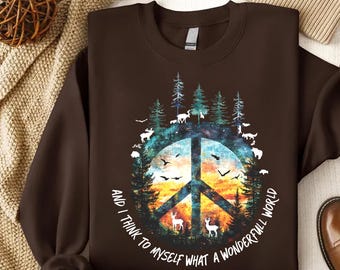 Sudadera con el símbolo de la paz mundial - Camiseta con temática de naturaleza y vida silvestre - Camiseta con espíritu hippie - Sudadera con alma hippie
