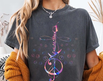 Let It Be Shirt - t-shirt musique paix clé de sol, chemise graphique hippie colorée, t-shirt musique citation inspirante