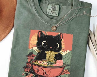 Black Cat Ramen T-Shirt: Anime Foodie Unisex Tee