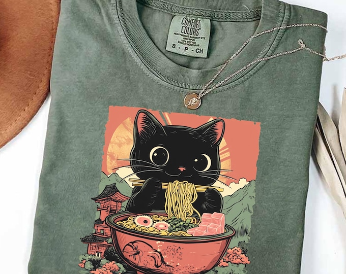Black Cat Ramen T-Shirt: Anime Foodie Unisex Tee