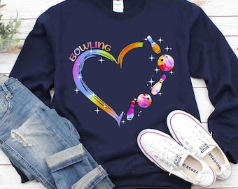 Colorful Bowling Heart T-Shirt: Fun Bowler Apparel