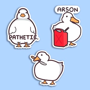 Cute Chaotic Duck Sticker Set 3ct. ~ Funny Offensive Meme Stickers of Ducks/Goose For Water Bottles, Laptops, Cars, Gifts etc.