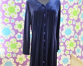 Vintage 90&#39;s Whimsigoth Stevie Nicks Dark Blue Velvet Dress - 10