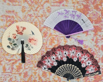 Vintage Folding Fans Set Asian Floral Hand Fans Wall Decor Lot