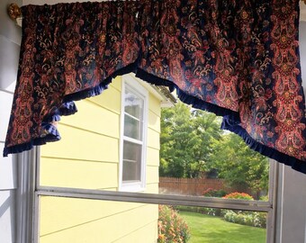 Vintage 80s Paisley Ruffle Curtains JC Penney Whimsigoth Decor Drapes - Made in USA