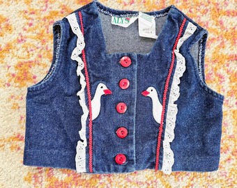Chaleco vaquero vintage de los 90 de Goose para niños de 3 años, estilo cottagecore/farmcore.