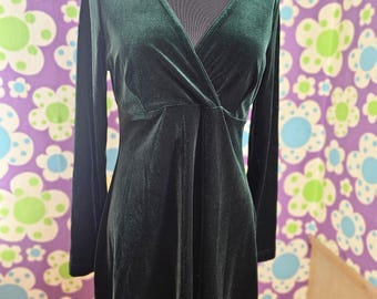 90&#39;s Vintage Velvet Emerald Green Dress/Whimsigoth/Stevie Nicks Inspo/Medium/St Patrick&#39;s Day Dress