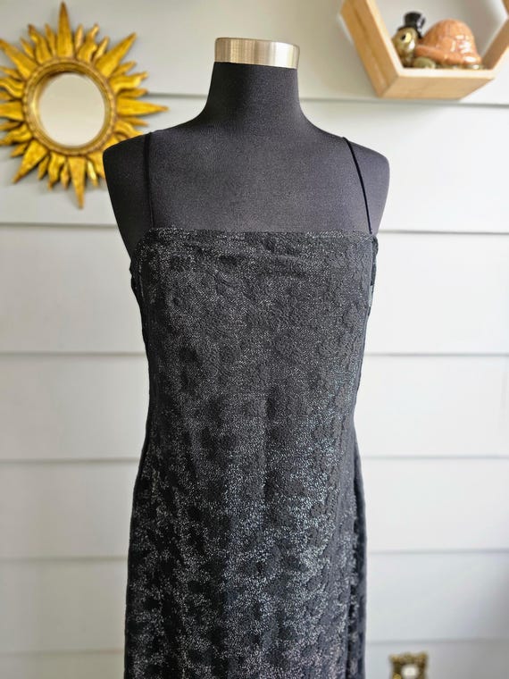 rampage evening dress Y2K Rampage Black Metallic Whimsigoth Maxi Dress Goth Formal Slip Dress