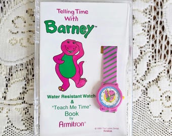 Reloj infantil Barney de los 90, juguete educativo para aprender a leer la hora, vintage.