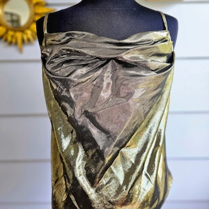 Vintage 80s Gold Metallic Cowl Neck Tank Top: Studio 54 Glam