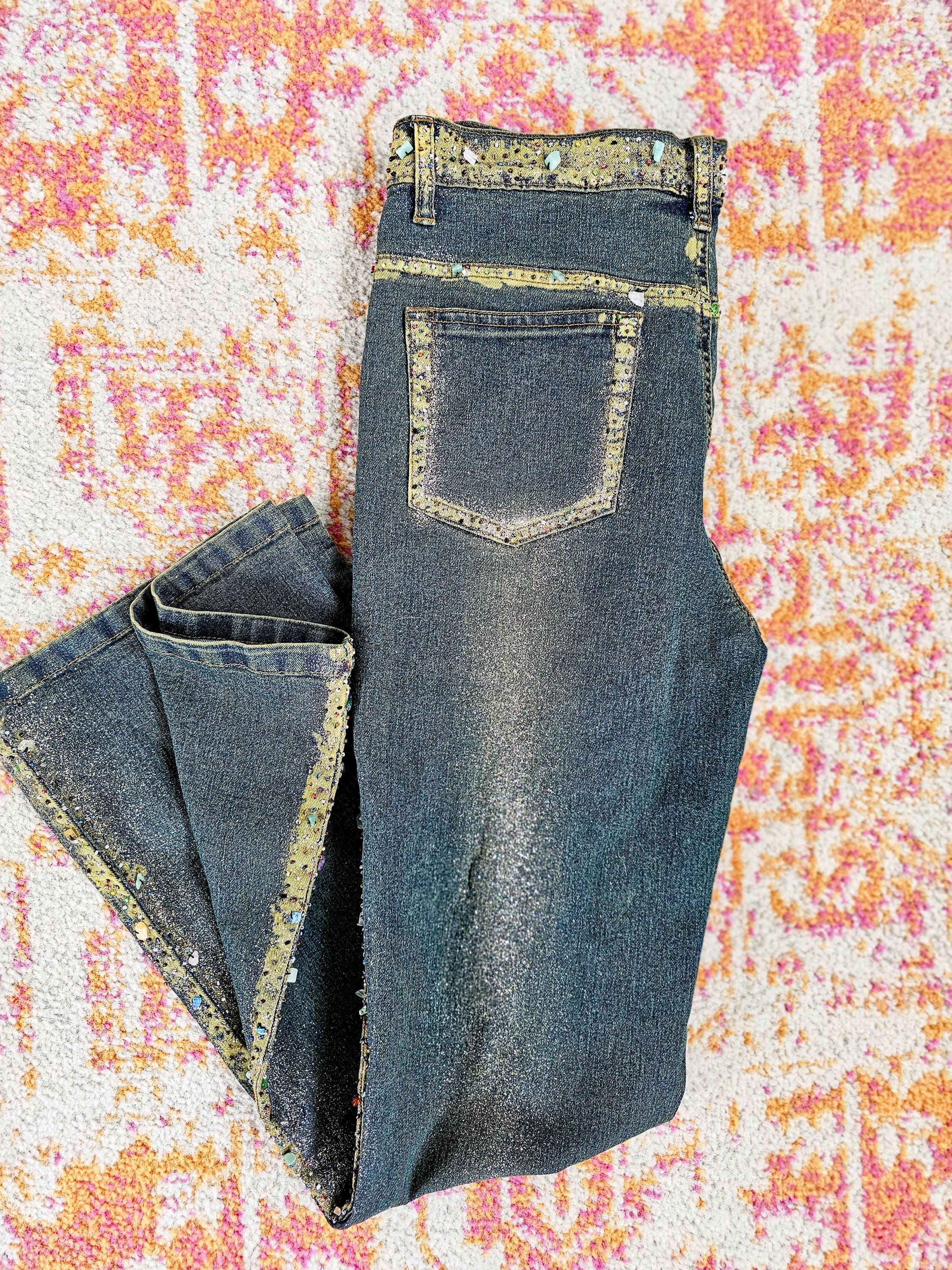 Y2k Glitter Jeans - Etsy