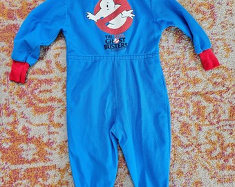 Pijama enterizo infantil vintage de los Cazafantasmas de los años 80, talla 4T/5T, color azul.
