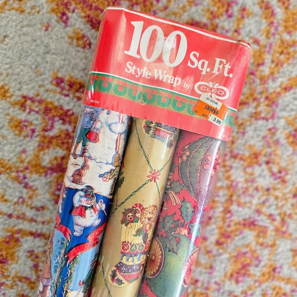 Vintage 1990s Christmas Wrapping Paper Set | 3 Rolls | Retro Christmas Decor | Unused