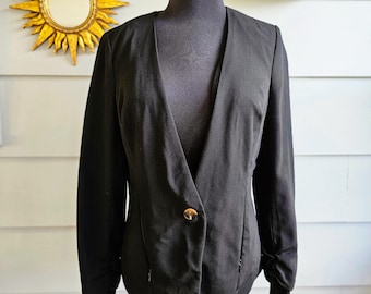 Vintage 90's Black Ruched Sleeve Blazer - Adrianna Papell - Small