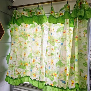Vintage Winnie the Pooh Nursery Curtains & Crib Sheet Set Disney Baby Bedding 100 Acre Wood