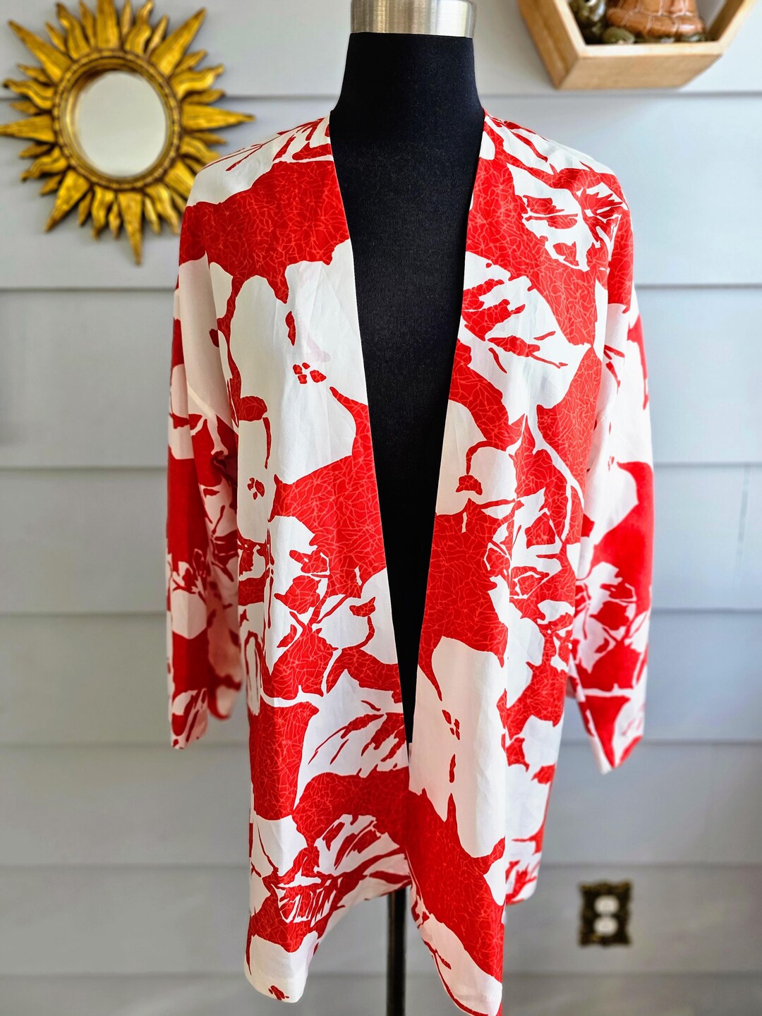 Vintage 70s Hawaiian Floral Kimono Blouse Red White Resort Top - Etsy