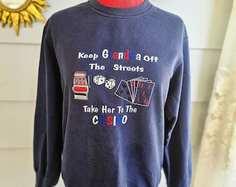 Felpa da casinò anni '90 con scritta "Nonna" / Felpa girocollo divertente con scritta "Bingo" / Pullover vintage con grafica da nonna - S