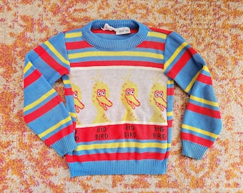 Vintage 90s Big Bird Sweater Kids 4T 5T Sesame Street Knit Pullover Striped
