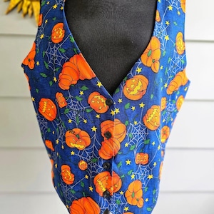 90’s Halloween Vest Pumpkin Print Jack-O’-Lantern Waistcoat (Large)