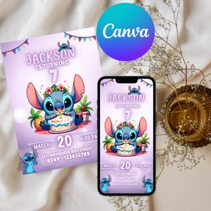 Stitch Birthday Digital Invitation Stitch Birthday Invitation Hawaiian Party Invitation Girls Birthday Invitation Summer Invitation