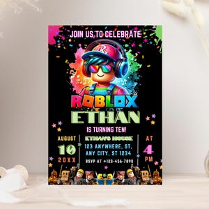Roblox Birthday Invitation, Game Party, Editable Canva Template image 7