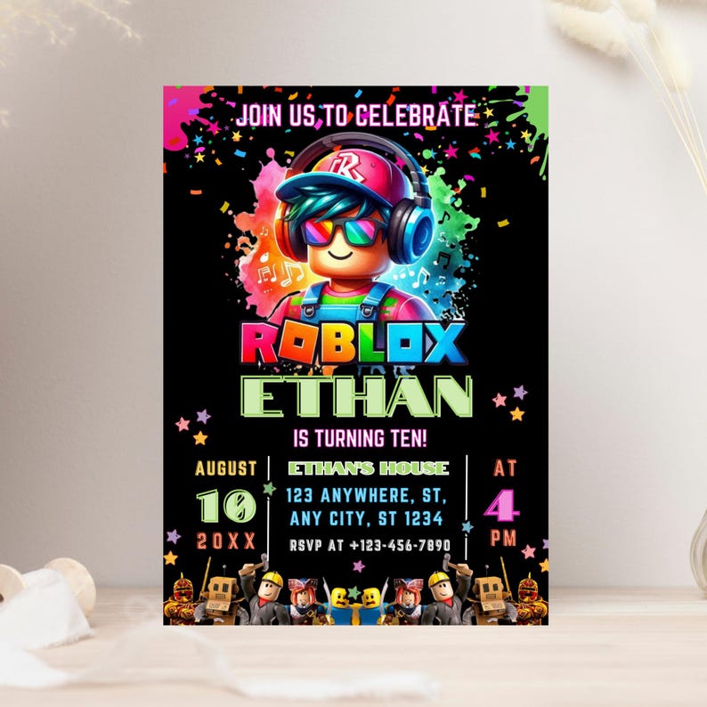 Roblox Birthday Invitation, Game Party, Editable Canva Template image 7