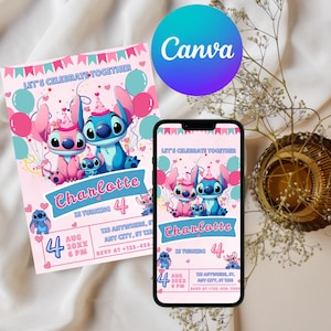 Stitch Birthday Invitation Template, Editable Stitch Invite Canva, Printable Invite Editable Invitation, Lilo & Stitch Lilo and Stitch Evite