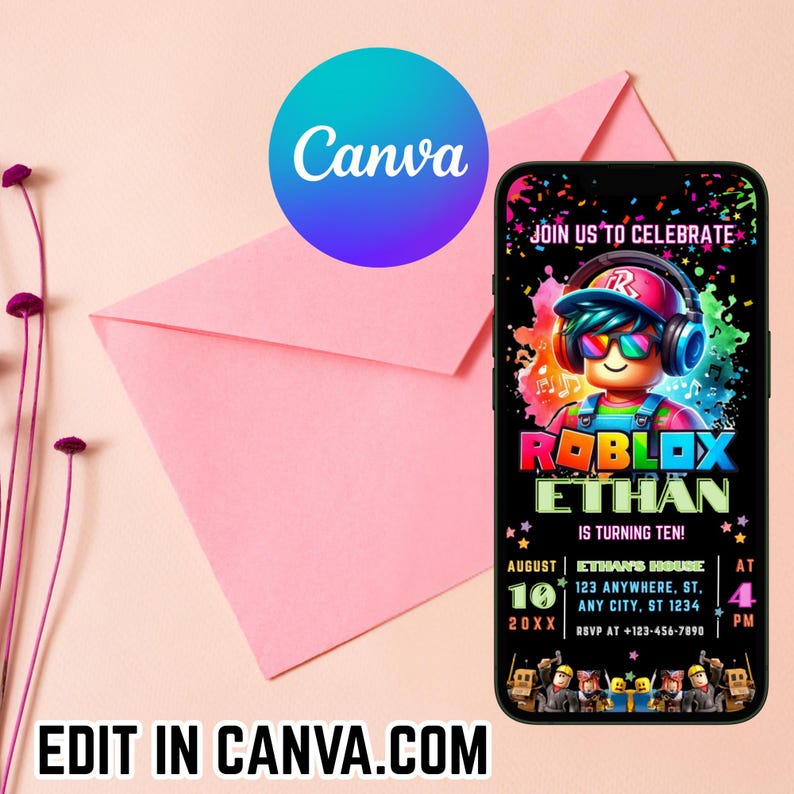 Roblox Birthday Invitation, Game Party, Editable Canva Template image 5