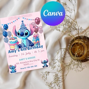 Editable Stitch Birthday Party Invitation Template, Stitch Bday evite , Cartoon Birthday Invitation, Stitch Birthday Party Invitation