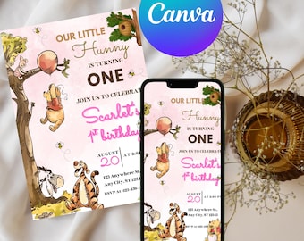 Winnie the Pooh Birthday Invitation: Editable Canva Template (Digital Download)