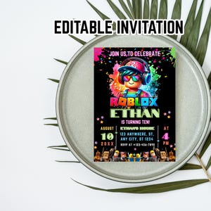 Roblox Birthday Invitation, Game Party, Editable Canva Template image 3