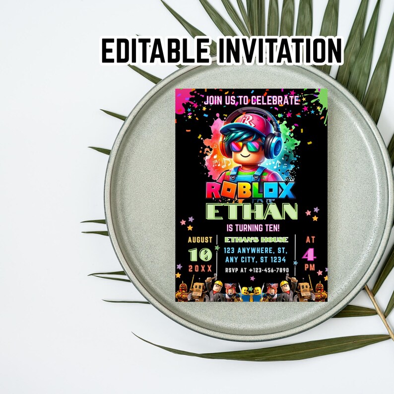 Roblox Birthday Invitation, Game Party, Editable Canva Template image 3