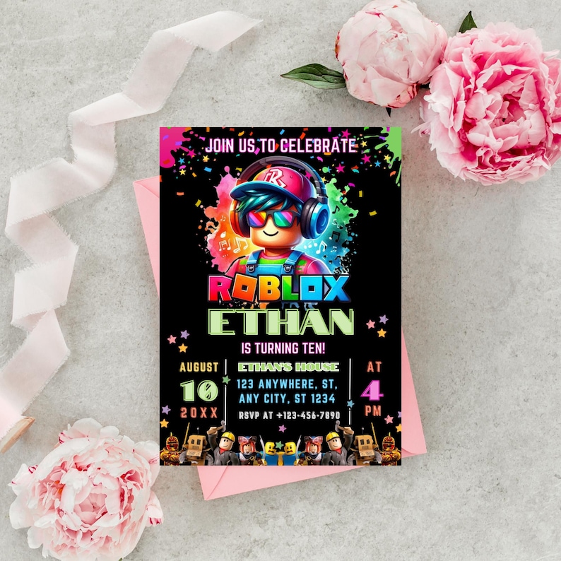 Roblox Birthday Invitation, Game Party, Editable Canva Template image 6