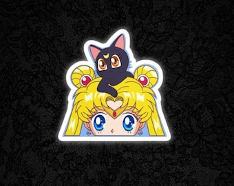 Sailor Moon Usagi with Luna sticker, Kiss-Cut Vinyl Decal | Anime Car Sticker