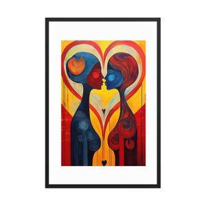 Abstract Women Embrace Art Print: Colorful Modern Portrait