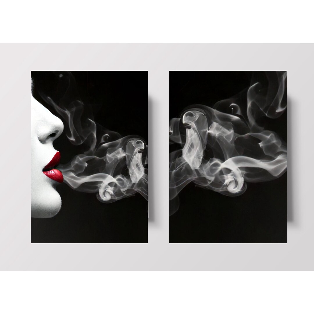 Red Lips Smoke Art Prints: Black and White Fashion Diptych - Etsy