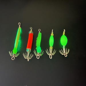 Handmade Glow in the Dark Squid Jigs (5x) – Unweighted Saltwater Fishing Lures – Made in the USA