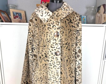 1990's Animal Print Faux Fur Swing Coat sz L