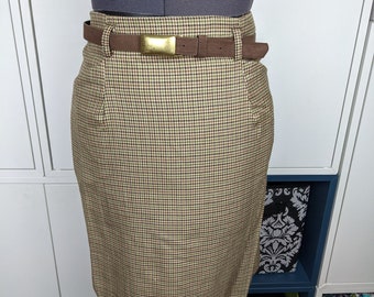 Jupe Brown Houndstooth des années 1990 avec ceinture sz M/L