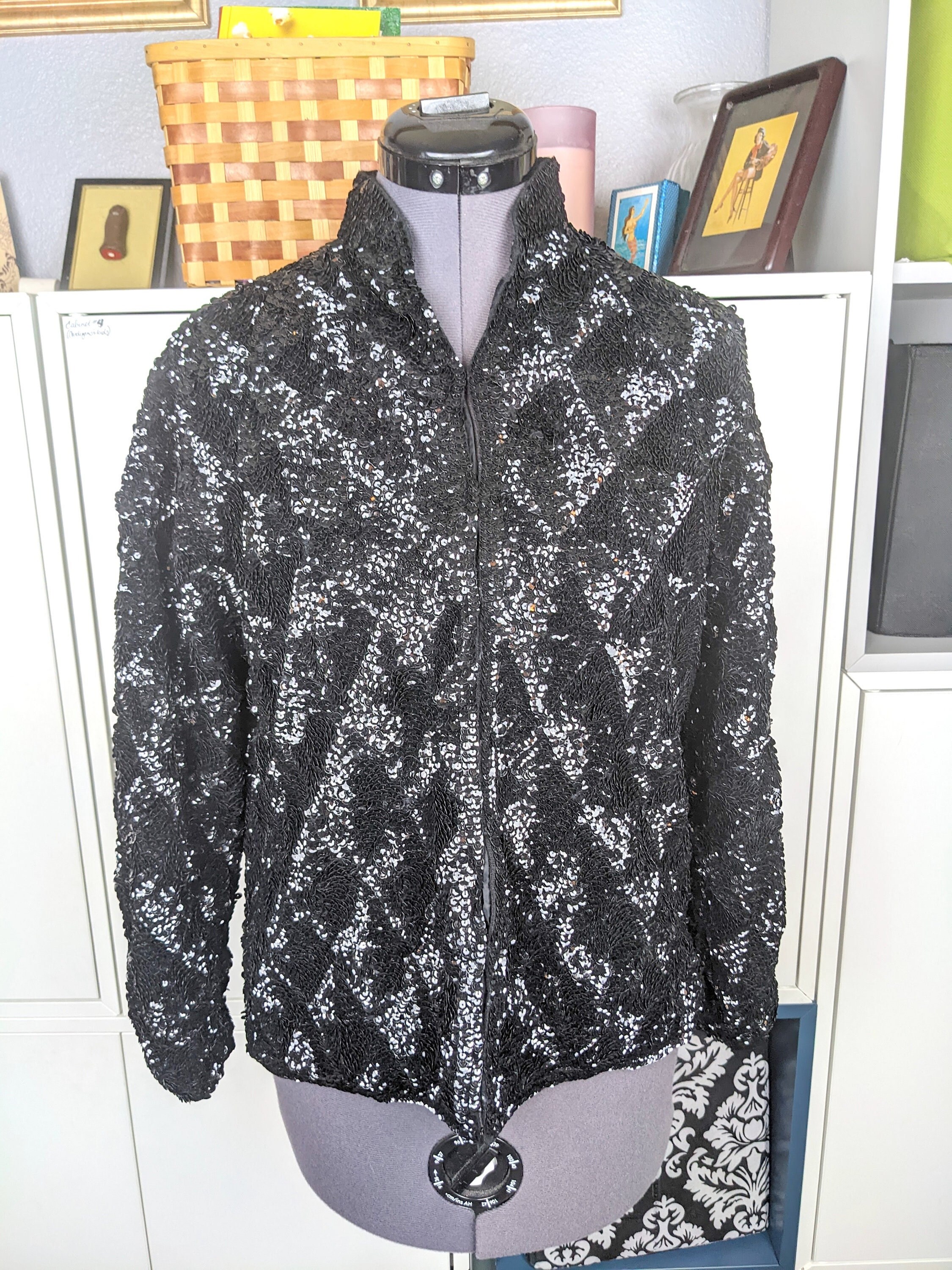 1970's Black Sequin Jacket Sz S-L - Etsy