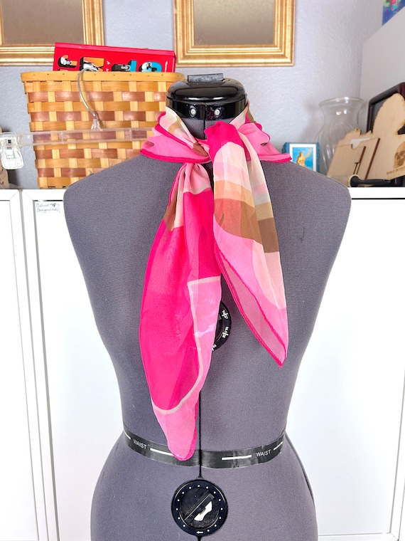 1970's Pink Patterned Sheer Scarf