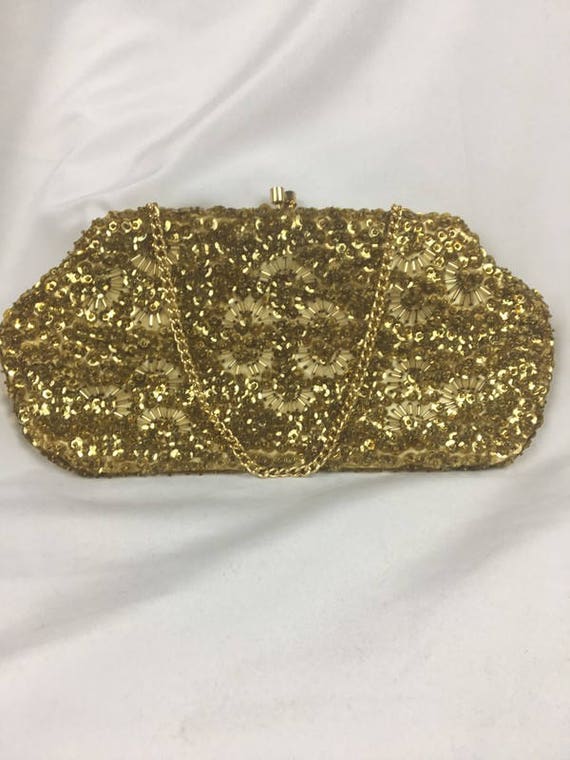 1960's Gold Beaded Clutch Gem