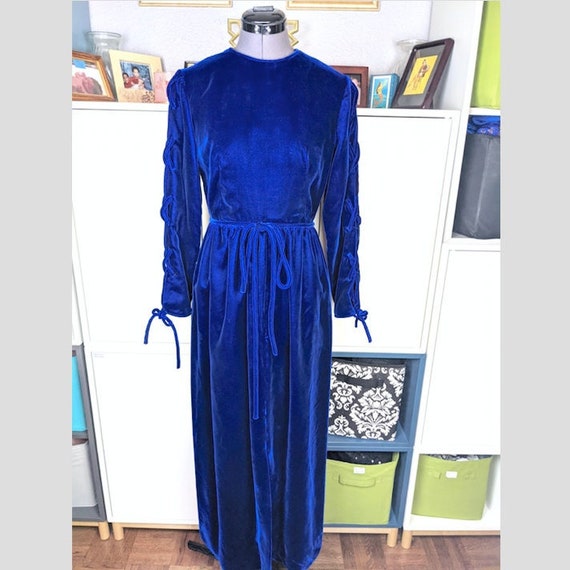 1960’s Blue Velvet Dress sz S - image 1