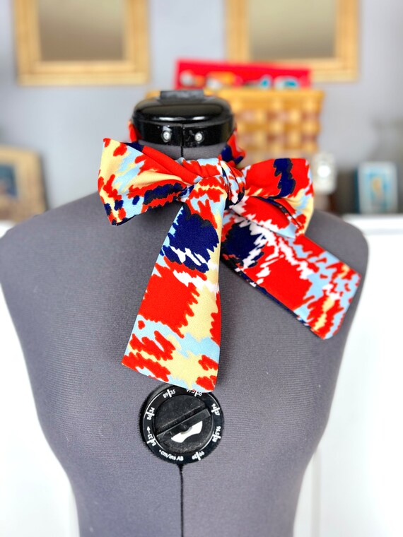 1970's Colorful Print Neck Bow Tie - image 1
