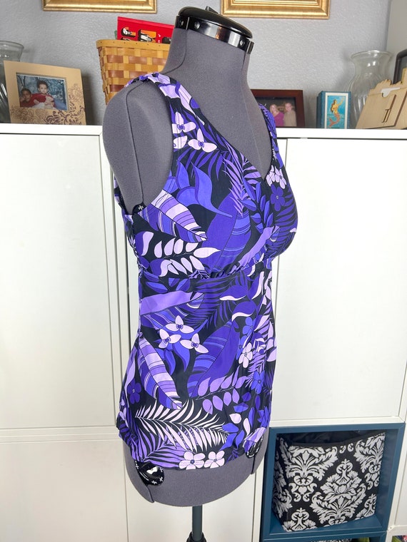 1990's Blair Purple Floral Tankini Top sz L - image 2