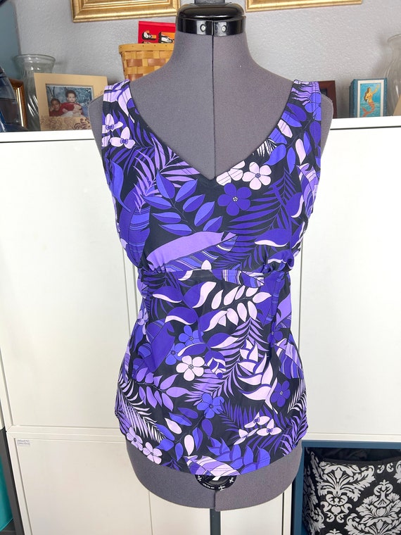 1990's Blair Purple Floral Tankini Top sz L - image 1